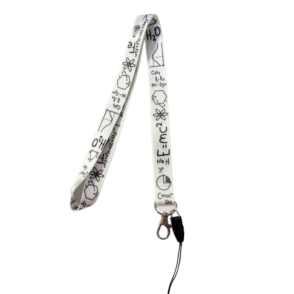 Beyaz Zeminde Matematik Temalı Boyun Askı İpi (b22)