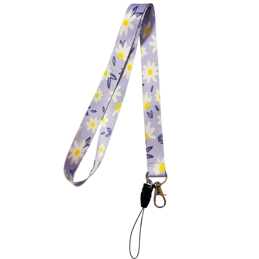 Lila Zeminde Beyaz Papatyalar Boyun Askı İpi (b23)