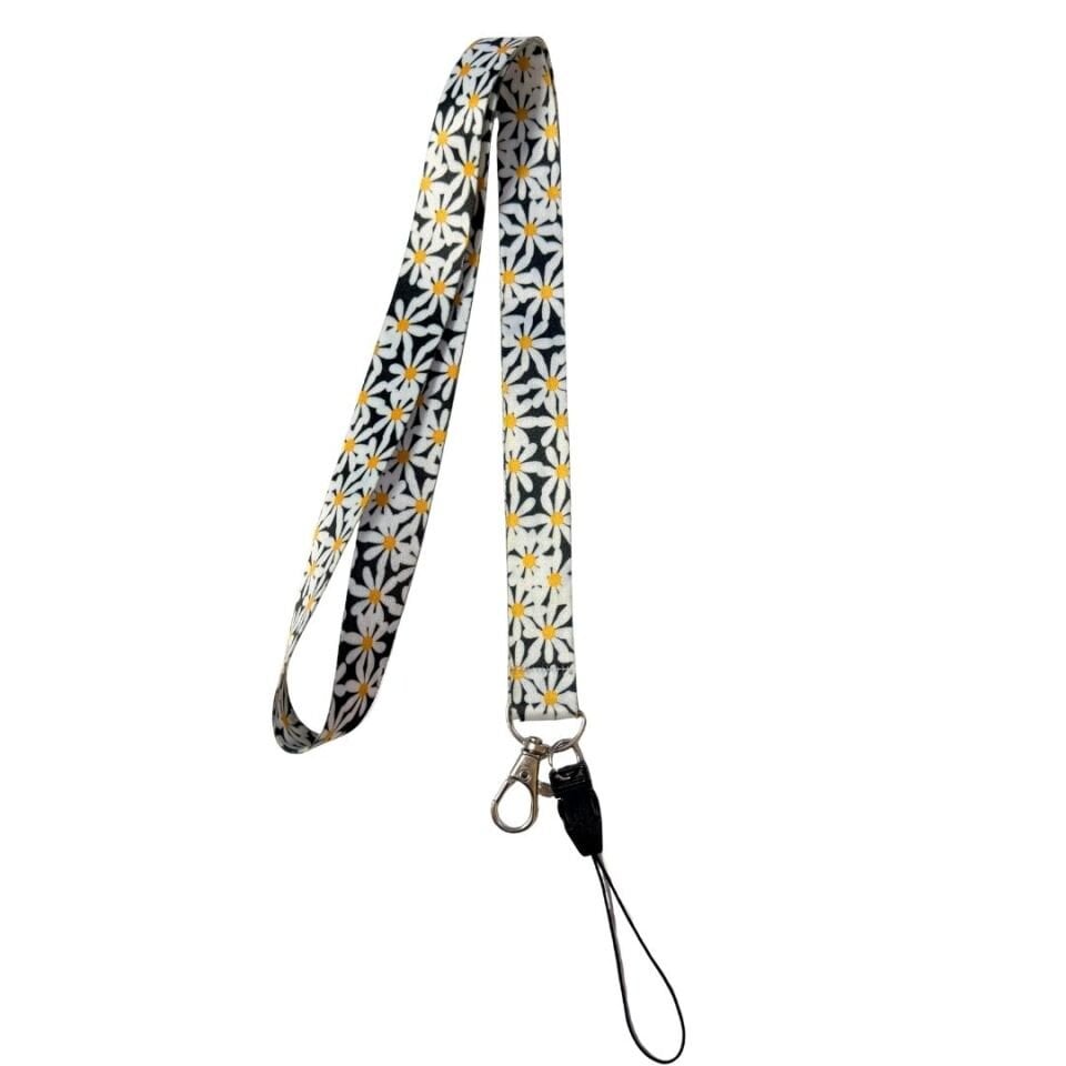 Siyah Zeminde Büyük Papatyalar Boyun Askı İpi (b29)