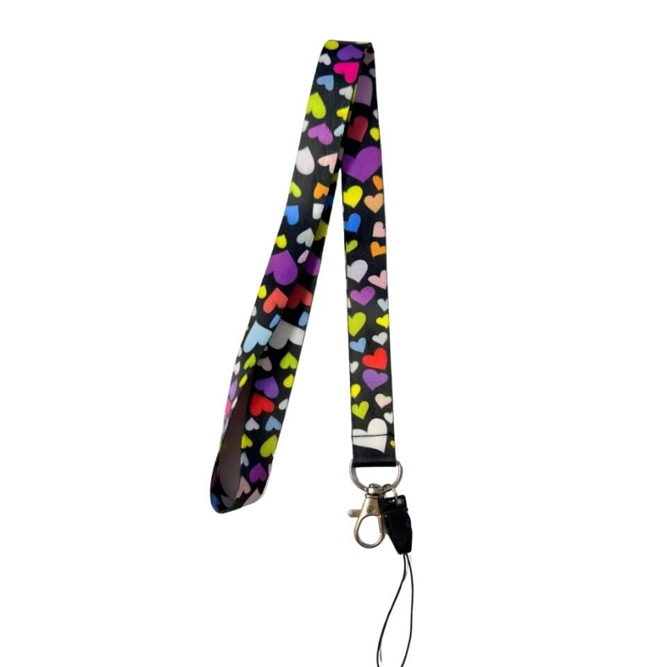 Siyah Zeminde Renkli Kalpler Boyun Askı İpi (b33)