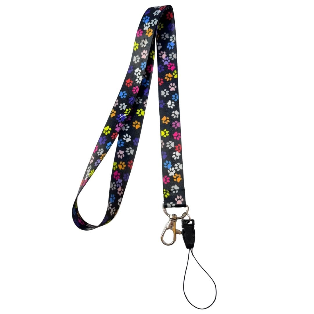 Siyah Zeminde Renkli Patiler Boyun Askı İpi (b34)